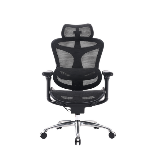 Black office chair with mesh design on a white background, featuring the SIHOO brand.