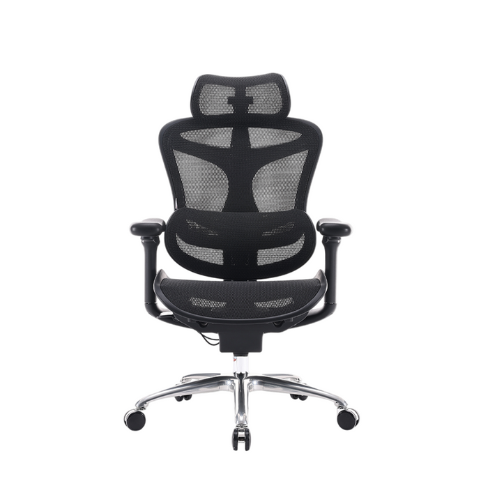 Black office chair with mesh design on a white background, featuring the SIHOO brand.