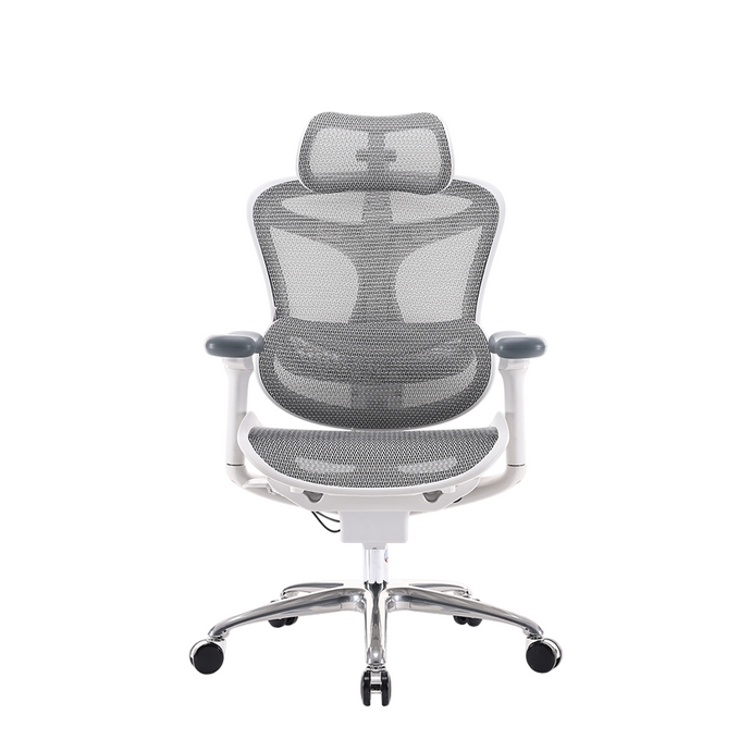 Gray office chair with headrest on a white background, featuring the SIHOO brand.