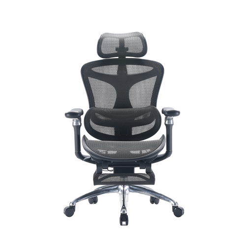 Black office chair with mesh design on a white background, featuring the Sihoo brand.
