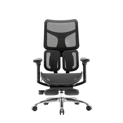 Black office chair with mesh backrest on a white background, featuring the SIHOO brand.