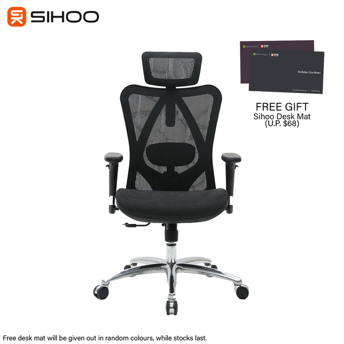 *FREE DESK MAT* Sihoo M57 Black Frame Black Mesh Ergonomic Office Chair