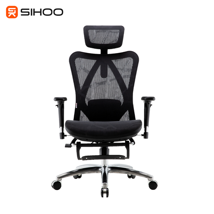 Sihoo M57B Black Frame Black Mesh Ergonomic Office Chair with Legrest (3 Years Limited Warranty)