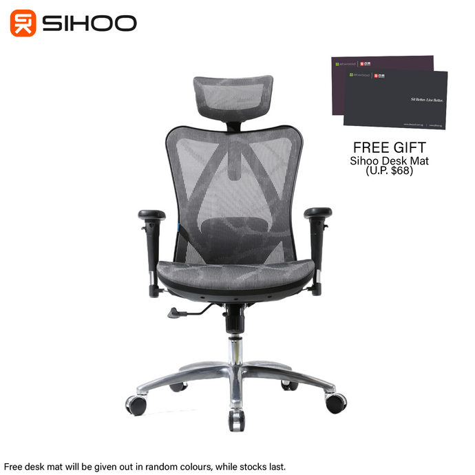 [Pre-Order] *FREE DESK MAT* Sihoo M57 Black Frame Dark Grey Mesh Ergonomic Office Chair [Deliver from End March]